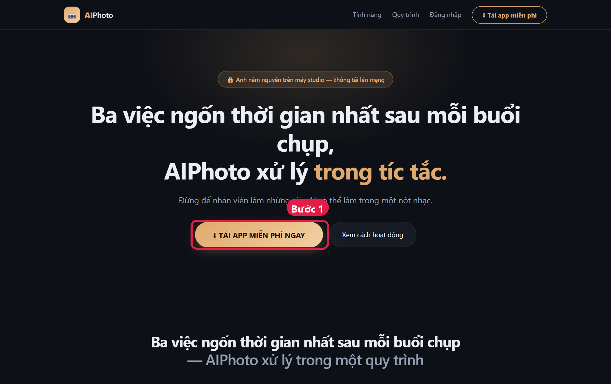 Trang chủ aiphoto.io.vn với nút tải app